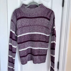 Caren Sport Purple and White Striped Turtleneck Sweater boho stylish comfy warm